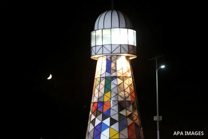 The general view show the lighthouse at the seaport of Gaza city, on June 10, 2016. Gaza lighthouse project depends on the recycling remnants of Israeli offensive on the Gaza Strip in 2014, for the Palestinian artist Sha...