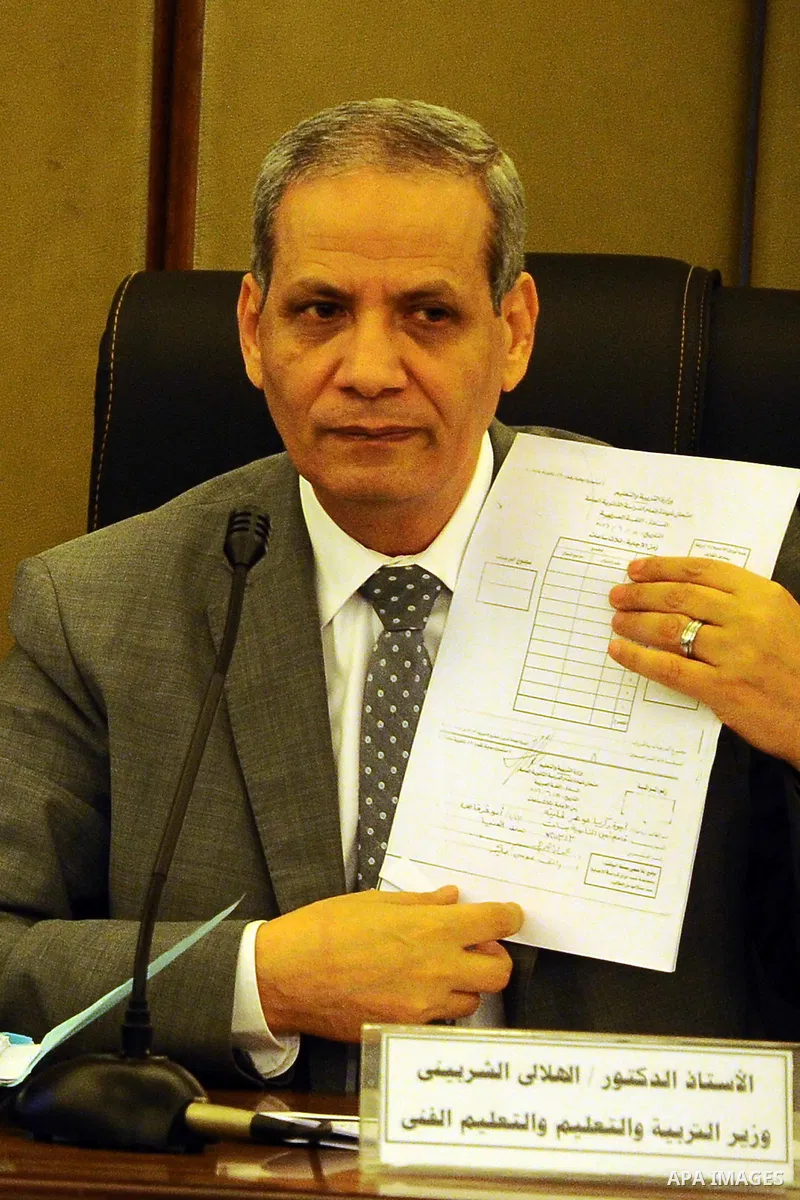 Egyptian Minister of Education, al-Hilali Sherbini speaks during a press conference in Cairo, Egypt, on June 11, 2016. Photo by Stranger
