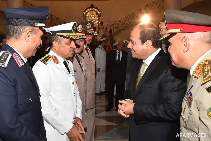 Egyptian President Abdel-Fattah al-Sisi, participates in the breakfast with Leaders of the armed forces, during the Islamic holy month of Ramadan, in Cairo, on June 15, 2016. Photo by Egyptian President Office