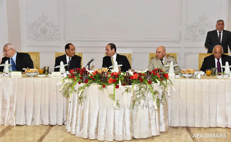 Egyptian President Abdel-Fattah al-Sisi, participates in the breakfast with Leaders of the armed forces, during the Islamic holy month of Ramadan, in Cairo, on June 15, 2016. Photo by Egyptian President Office