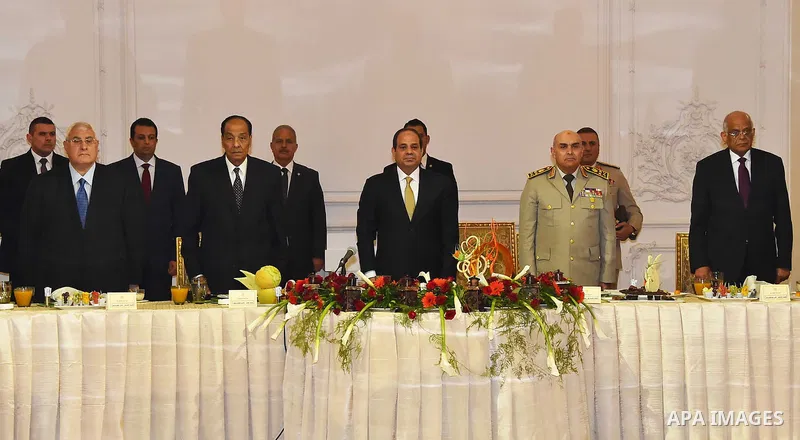Egyptian President Abdel-Fattah al-Sisi, participates in the breakfast with Leaders of the armed forces, during the Islamic holy month of Ramadan, in Cairo, on June 15, 2016. Photo by Egyptian President Office