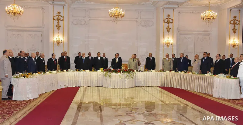 Egyptian President Abdel-Fattah al-Sisi, participates in the breakfast with Leaders of the armed forces, during the Islamic holy month of Ramadan, in Cairo, on June 15, 2016. Photo by Egyptian President Office