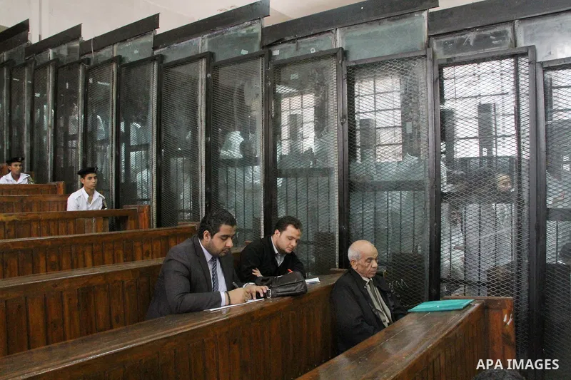 Suspects of Ansar Bait Al-Maqdis group, attend their trial in Cairo on June 25, 2016, on charges of assassination of police officers, attempted assassination of interior minister Mohamed Ibrahim and explosions near secur...