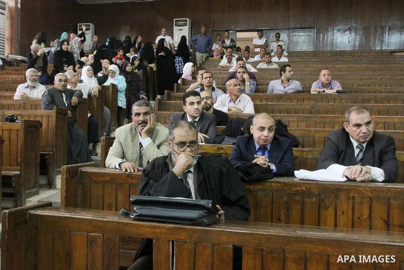 Egyptian lawyers attends the trial of Ansar Bait Al-Maqdis group in Cairo on June 25, 2016, on charges of assassination of police officers, attempted assassination of interior minister Mohamed Ibrahim and explosions near...