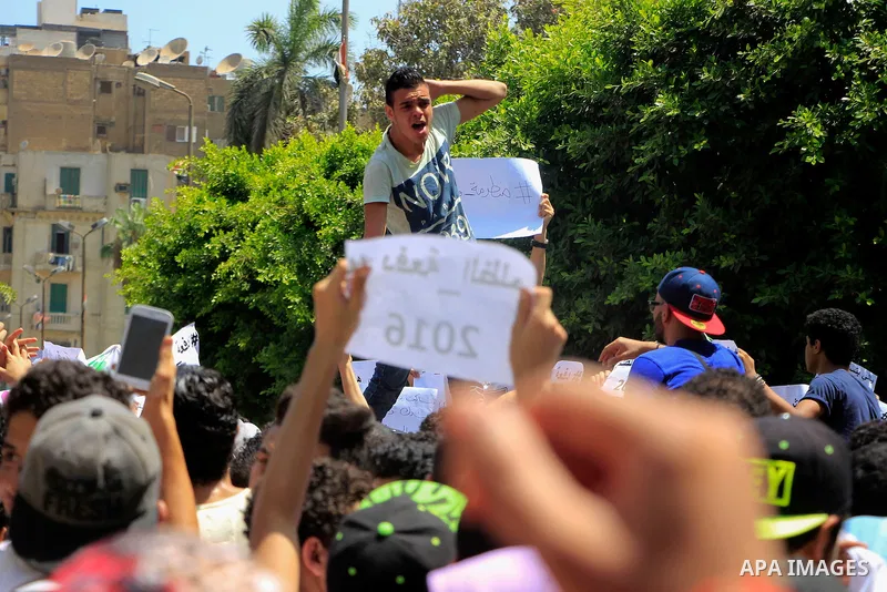 Egyptian students take part during a protest against cancelled a high school final exam in front of education ministry, in Cairo, Egypt, on June 27, 2016. Egypt cancelled a high school final exam yesterday after papers f...