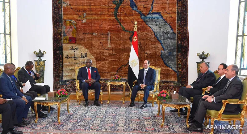 Egyptian President Abdel Fattah al-Sisi meets with Sierra Leone's president Ernest Bai Koroma, in Cairo, Egypt, on June 27, 2016. Photo by Egyptian President Office