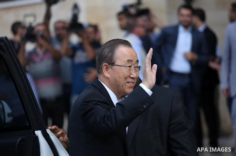 U.N. Secretary-General Ban Ki-moon arrives to visit a Qatari-funded rehabilitation and artificial limbs hospital in the northern Gaza Strip June 28, 2016. UN chief Ban Ki-moon the previous day urged Israelis and Palestin...