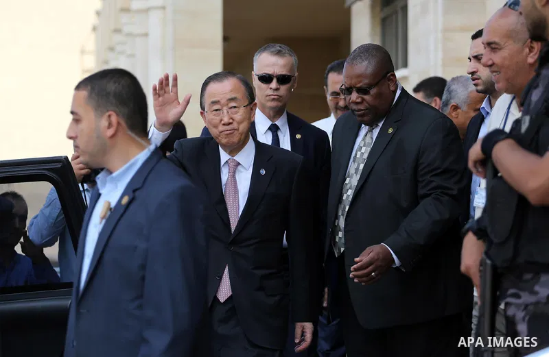 U.N. Secretary-General Ban Ki-moon visits a Qatari-funded rehabilitation and artificial limbs hospital in the northern Gaza Strip June 28, 2016. UN chief Ban Ki-moon the previous day urged Israelis and Palestinians not t...