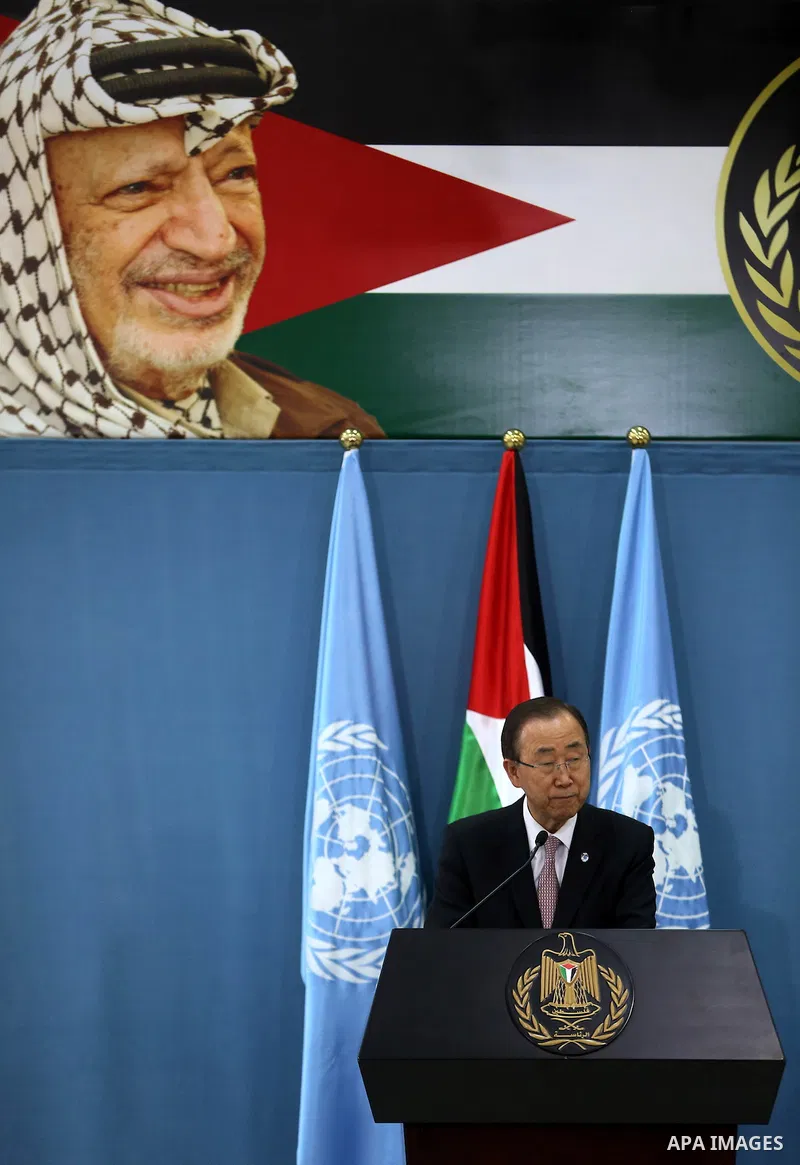 United Nations Secretary General Ban Ki-moon speaks during a joint press conference with Palestinian president after a meeting on June 28, 2016 in the West Bank city of Ramallah. Ban urged Israeli Prime Minister Benjamin...
