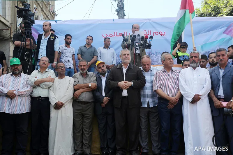 Palestinians take part in a rally marking al-Quds (Jerusalem) Day following Friday prayer in Gaza city on July 1, 2016. Photo by Mohammed Asad