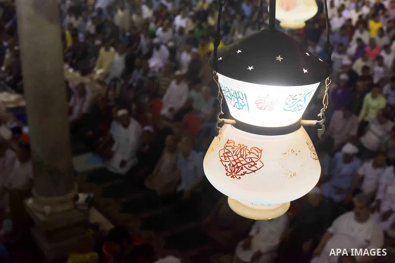 Egyptian muslim worshipers take part in Laylat Al Qadr prayers or Night of Power, in which the Muslim holy book of Koran was revealed to Prophet Mohammad by Allah on the 27th day of the holy fasting month of Ramadan at A...