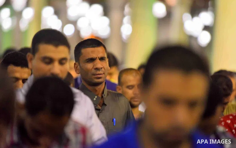 Egyptian muslim worshipers take part in Laylat Al Qadr prayers or Night of Power, in which the Muslim holy book of Koran was revealed to Prophet Mohammad by Allah on the 27th day of the holy fasting month of Ramadan at A...