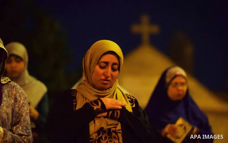 Egyptian muslim worshipers take part in Laylat Al Qadr prayers or Night of Power, in which the Muslim holy book of Koran was revealed to Prophet Mohammad by Allah on the 27th day of the holy fasting month of Ramadan at A...
