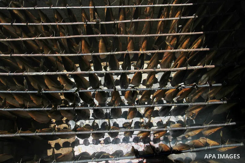 A Palestinian man prepares mackerels to be smoked and sold at a market ahead of the Eid al-Fitr holiday on July 2, 2016 in Khan Yunis, in the southern Gaza Strip. Eid al-Fitr marks the end of Muslim's holy fasting month...