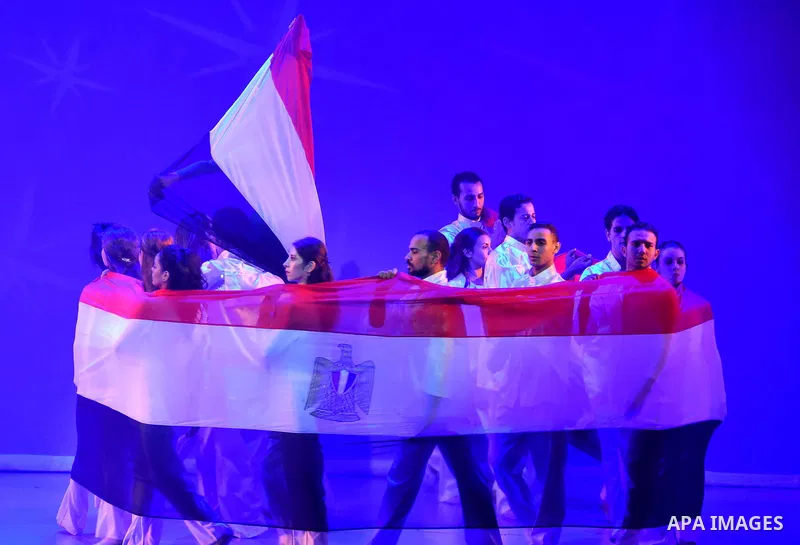 Egyptian artists take part in a ceremony on the third anniversary of the revolution in Opera House in the capital Cairo. Sisi described as a "revolution" the protests that led to the army ousting his Islamist predecessor...