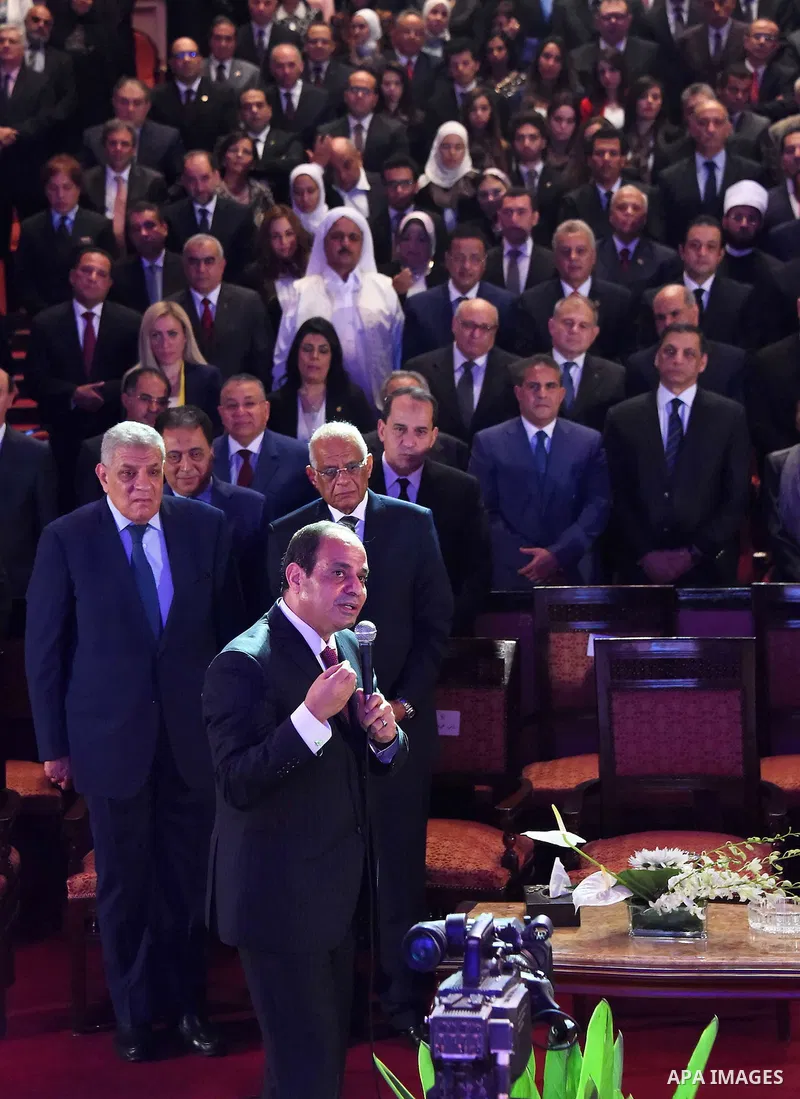 A handout picture released by the Egyptian Presidency on July 4, 2016, shows Egyptian President Abdel Fattah al-Sisi attends a ceremony on the third anniversary of the revolution in Opera House in the capital Cairo. Sisi...