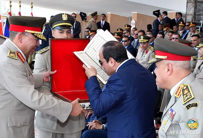 Egyptian President Abdel Fattah al-Sisi attends a military academy graduation ceremony in the capital, Cairo, on July 12, 2016. Photo by Egyptian President Office