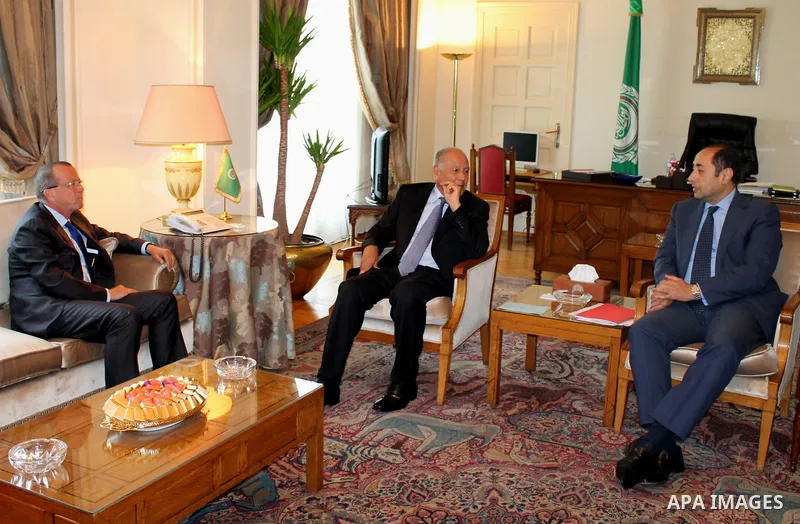 Arab League Secretary-General Ahmed Aboul Gheit, meets with U.N. envoy for Libya Martin Kobler at the Arab League headquarters in Cairo, Egypt, Tuesday, July 12, 2016. Photo by Amr Sayed