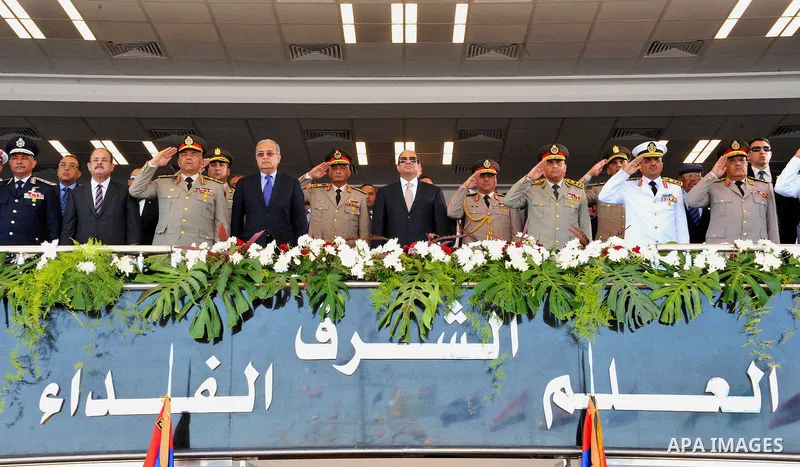 Egyptian President Abdel Fattah al-Sisi attends a graduation ceremony of the Navy and Air Force academies in Cairo, Egypt July 14, 2016. Photo by Egyptian President Office