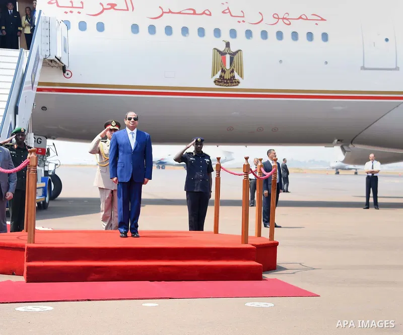 Egyptian President Abdel Fattah al-Sisi arrives to the Rwandan capital of Kigali to participate in the African summit events , on July 16, 2016. Photo by Egyptian President Office