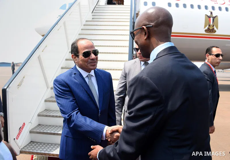 Egyptian President Abdel Fattah al-Sisi arrives to the Rwandan capital of Kigali to participate in the African summit events , on July 16, 2016. Photo by Egyptian President Office