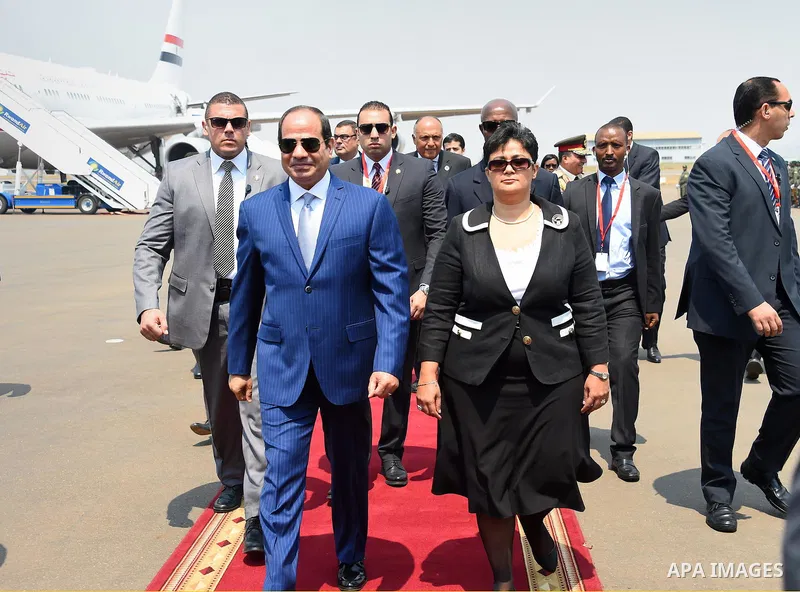 Egyptian President Abdel Fattah al-Sisi arrives to the Rwandan capital of Kigali to participate in the African summit events , on July 16, 2016. Photo by Egyptian President Office
