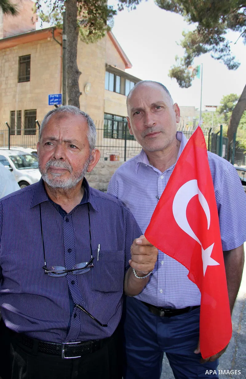 Turkish Consul, Mustafa Sarnic, take part in a protest against the military coup attempt in Turkey, in front of the Turkish consulate in east Jerusalem on July 18, 2016. Photo by Mahfouz Abu Turk