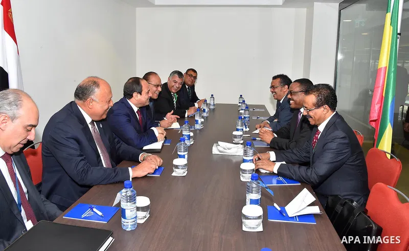 Egyptian President Abdel Fattah al-Sisi meets with Ethiopian Prime Minister Hailemariam Desalegn, in Kigali, Rwanda, on July 18, 2016. Photo by Egyptian President Office