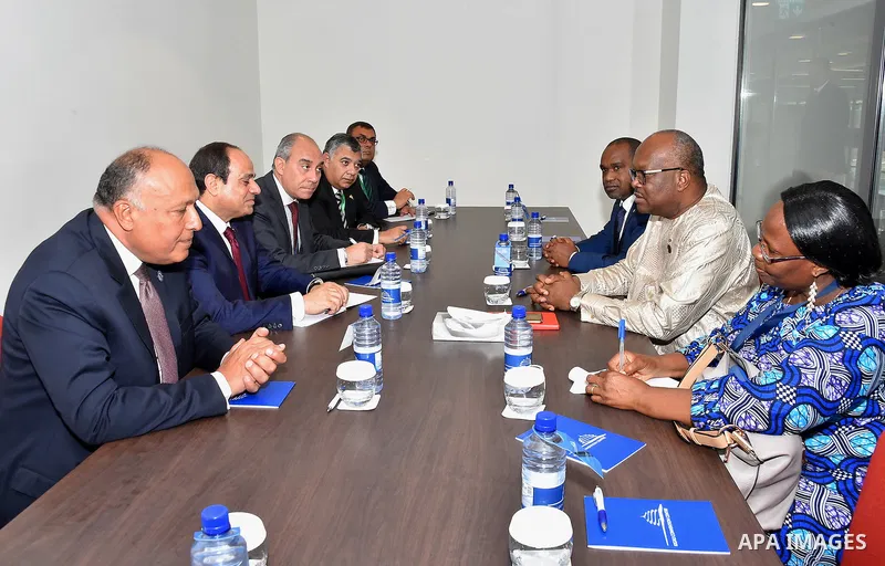 Egyptian President Abdel Fattah al-Sisi meets with Burkina Faso President Roch Marc Christian Kabore, in Kigali, Rwanda, on July 18, 2016. Photo by Egyptian President Office