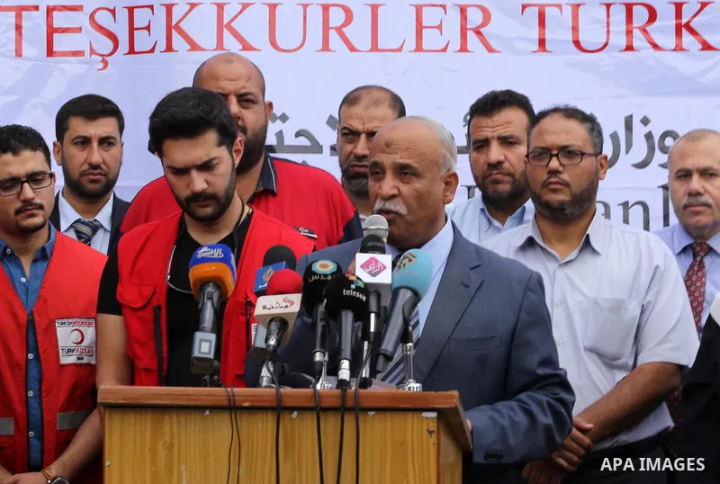 Undersecretary of the ministry of social affairs in Gaza, Yousef Ibrahim speaks during a press conference in Gaza city on July 19, 2016. Photo by Mohammed Asad