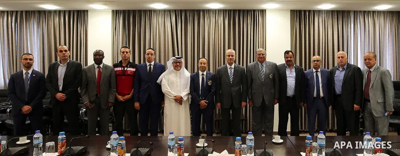 Palestinian Prime Minister, Rami Hamadallah, meets with a delegation from the Arab and international federations Taekwondo, in the West Bank city of Ramallah, on July 19, 2016. Photo by Prime Minister Office