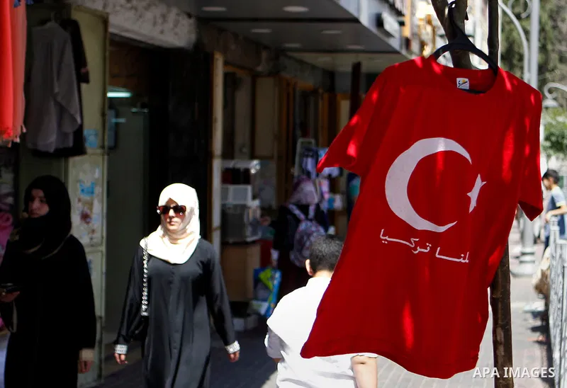 Palestinians hold portraits of Turkish President Recep Tayyip Erdogan during a protest against the military coup attempt in Turkey in the West bank city of Hebron 20 July 2016. Photo by Wisam Hashlamoun
