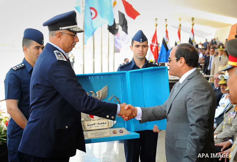 Egyptian President Abdel Fattah al-Sisi attends the graduation of 83 aviation and military science at the Air Force Academy in Cairo, Egypt July 20, 2016. Photo by Egyptian President Office