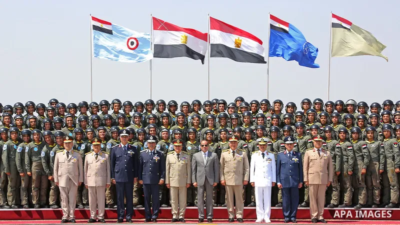 Egyptian President Abdel Fattah al-Sisi attends the graduation of 83 aviation and military science at the Air Force Academy in Cairo, Egypt July 20, 2016. Photo by Egyptian President Office