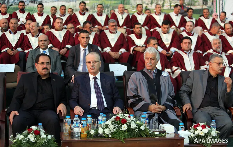 Palestinian Prime Minister Rami Hamdallah attends graduation ceremony at the Palestine Technical University - Kadoorie, in the West Bank city of Tulkarem, on July 28, 2016. Photo by Prime Minister Office