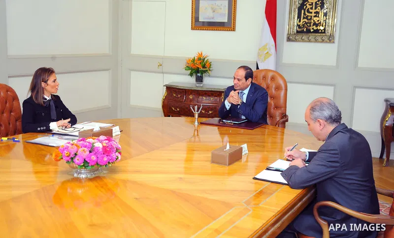 Egyptian President Abdel Fattah al-Sisi meets with Sahar Nasr, Egyptian Minister of International Cooperation, in Cairo, Egypt, on July 31, 2016. Photo by Egyptian President Office