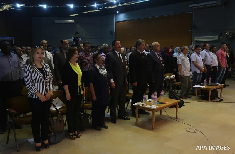Palestinians take part in the first model of United Nations conference in Palestine, in Gaza city, on Aug. 2, 2016. Photo by Mohammed Asad