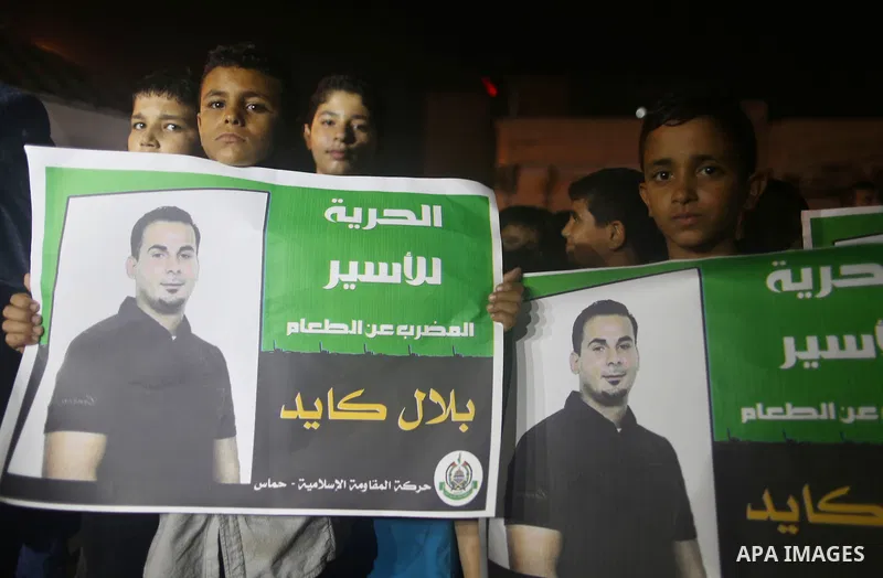 Palestinian children take part in a protest demanding for the release of Bilal Kayed a Palestinian prisoner on hunger strike, in Gaza city, on Aug. 03, 2016. Kayed who was due to be released after serving a 14-and-a-half...