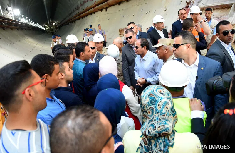Egyptian President Abdel Fattah al-Sisi visits the Suez Canal project, Egypt, on Aug. 6, 2016. Photo by Egyptian President Office