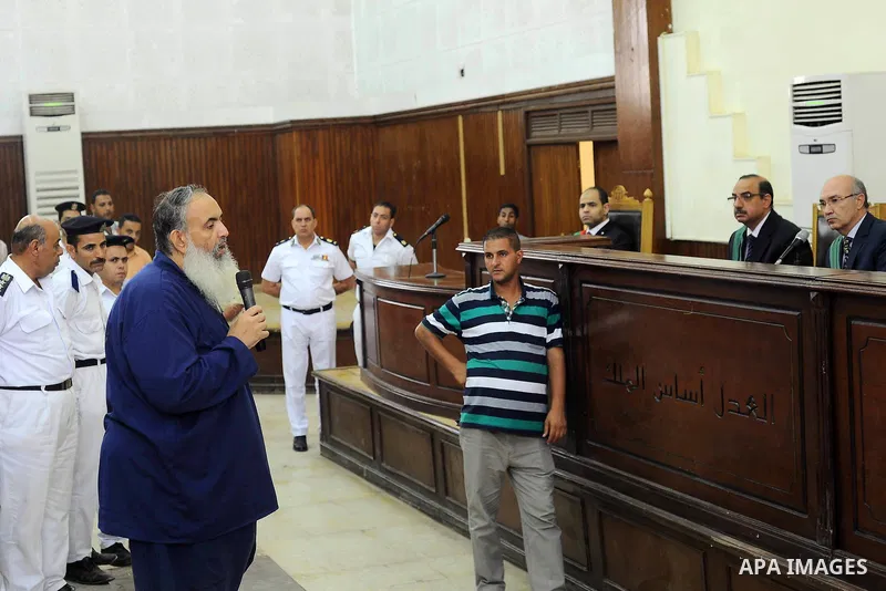 Egypt's Salafi leader and former presidential candidate Hazem Salah Abu Ismail attends his trial and 17 other defendants over charges of imposing Blockade on Nasr City Court in Cairo, on Aug. 7, 2016. Photo by Amr Sayed