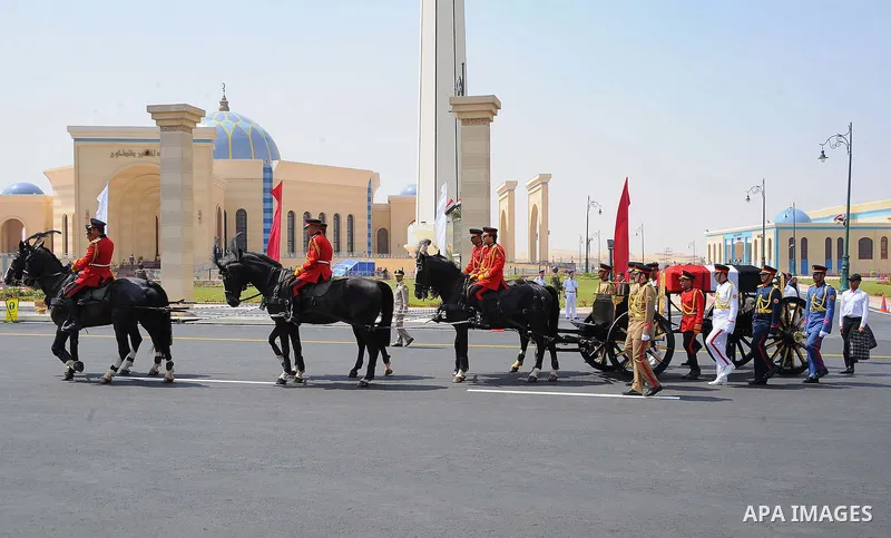 Egyptian President Abdel Fattah al-Sisi walks during a military funeral ceremony with Egyptian government officials and relatives of Egyptian-American Ahmed Zewail world's Nobel Prize in chemistry, who died last Tuesday...