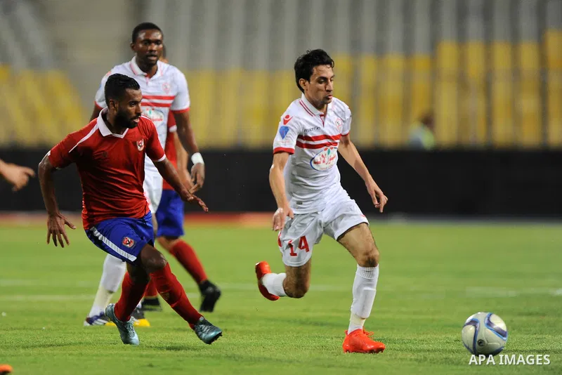 Al-Zamalek players and Al Ahli players compete during final match of Egypt Cup in Borg El-Arab Stadium near Alexandria, Egypt, Aug 8,2016. Photo by Stringer