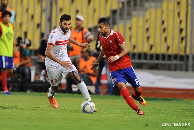 Al-Zamalek players and Al Ahli players compete during final match of Egypt Cup in Borg El-Arab Stadium near Alexandria, Egypt, Aug 8,2016. Photo by Stringer
