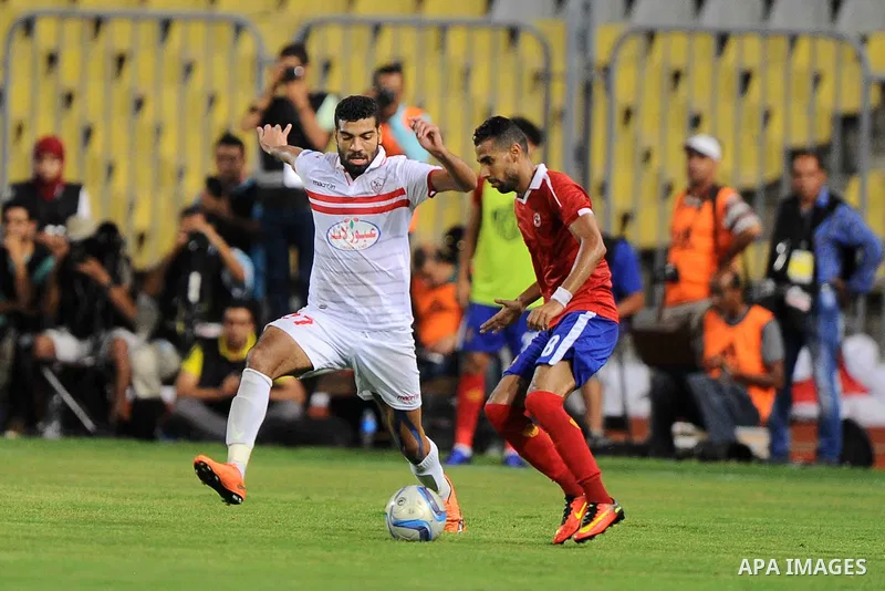 Al-Zamalek players and Al Ahli players compete during final match of Egypt Cup in Borg El-Arab Stadium near Alexandria, Egypt, Aug 8,2016. Photo by Stringer