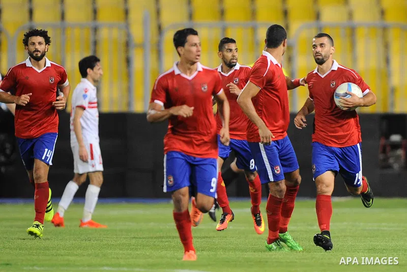 Al-Zamalek players and Al Ahli players compete during final match of Egypt Cup in Borg El-Arab Stadium near Alexandria, Egypt, Aug 8,2016. Photo by Stringer