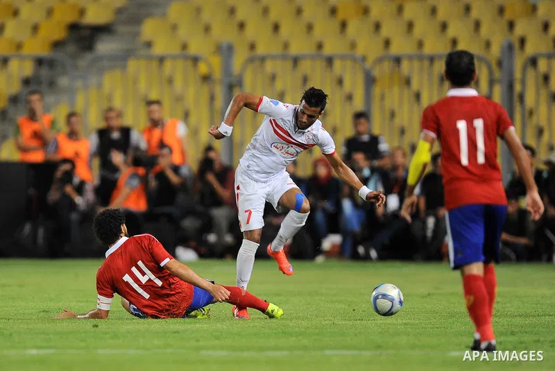 Al-Zamalek players and Al Ahli players compete during final match of Egypt Cup in Borg El-Arab Stadium near Alexandria, Egypt, Aug 8,2016. Photo by Stringer