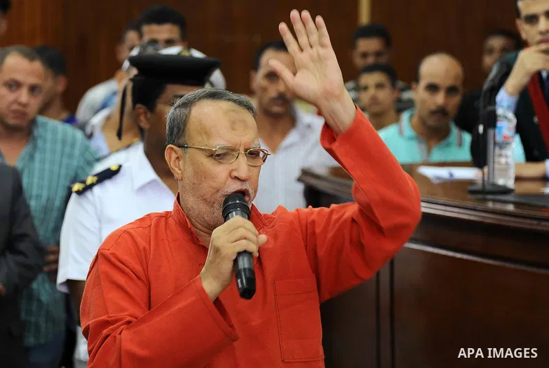 An Egyptian Muslim Brotherhood defendant speaks to judges during his trial in a case known in media as "Rabaa Operations Room", in Cairo, on Aug. 09, 2016. Photo by Amr Sayed