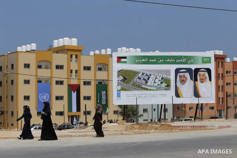 A picture taken on August 11, 2016. Shows the housing units in Beit Lahia in the northern Gaza Strip. Saudi Fund for Development handed over the 40 housing units for the Palestinians, whose house was destroyed by what wi...