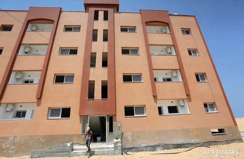 A picture taken on August 11, 2016. Shows the housing units in Beit Lahia in the northern Gaza Strip. Saudi Fund for Development handed over the 40 housing units for the Palestinians, whose house was destroyed by what wi...