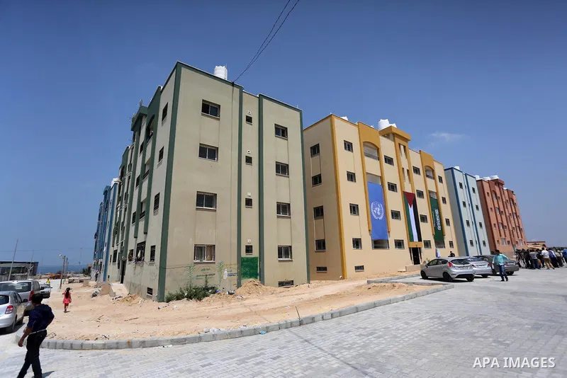 A picture taken on August 11, 2016. Shows the housing units in Beit Lahia in the northern Gaza Strip. Saudi Fund for Development handed over the 40 housing units for the Palestinians, whose house was destroyed by what wi...